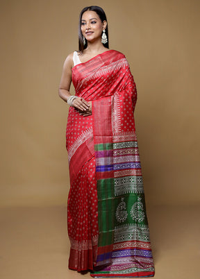 Red Pure Bishnupuri Silk Saree With Blouse Piece
