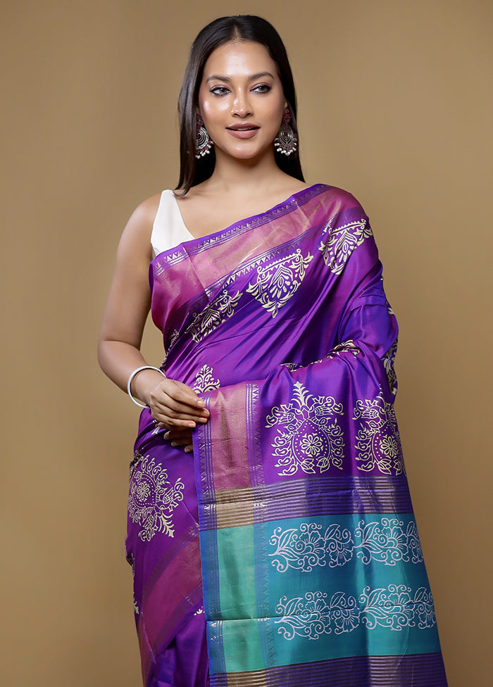 Purple Pure Bishnupuri Silk Saree With Blouse Piece