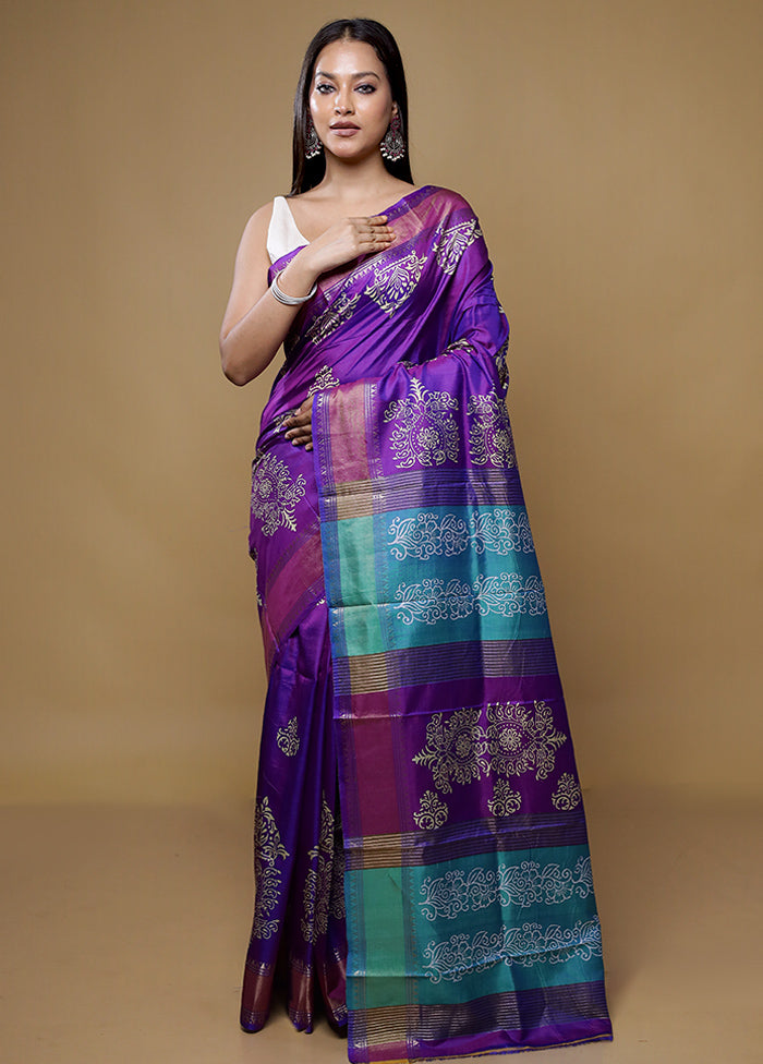 Purple Pure Bishnupuri Silk Saree Without Blouse Piece
