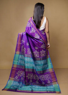 Purple Pure Bishnupuri Silk Saree With Blouse Piece