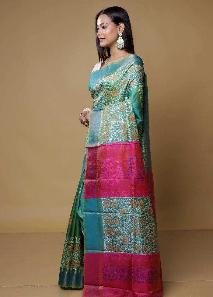 Green Pure Bishnupuri Silk Saree Without Blouse Piece