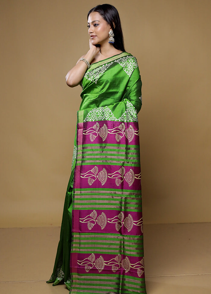 Green Pure Bishnupuri Silk Saree Without Blouse Piece
