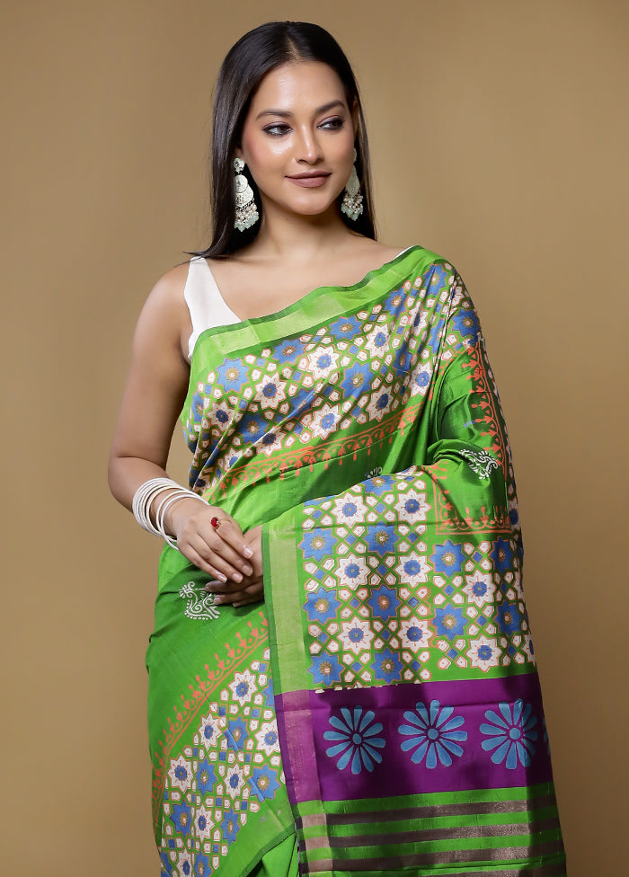 Green Pure Bishnupuri Silk Saree With Blouse Piece