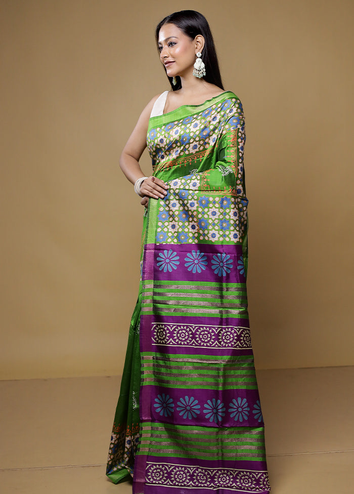 Green Pure Bishnupuri Silk Saree With Blouse Piece