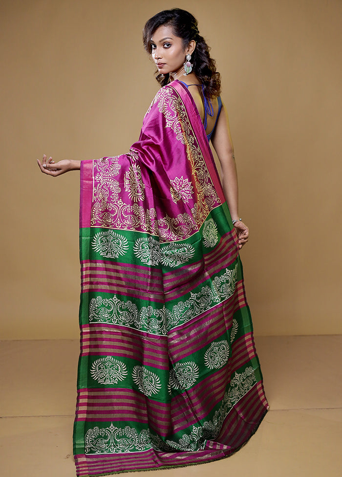 Purple Pure Bishnupuri Silk Saree Without Blouse Piece