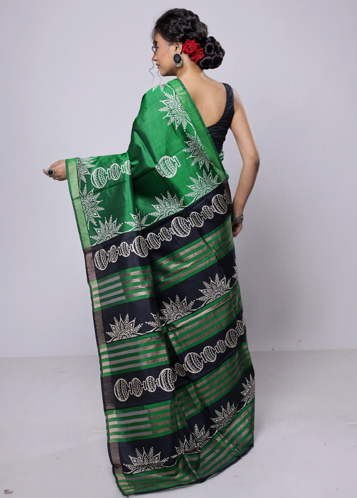 Green Pure Bishnupuri Silk Saree With Blouse Piece