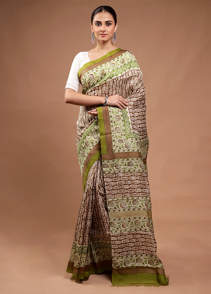 Green Printed Pure Silk Saree Without Blouse Piece