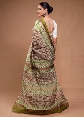 Green Printed Pure Silk Saree Without Blouse Piece