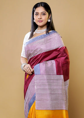 Brown Printed Pure Silk Saree Without Blouse Piece