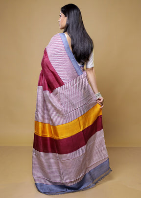 Brown Printed Pure Silk Saree Without Blouse Piece