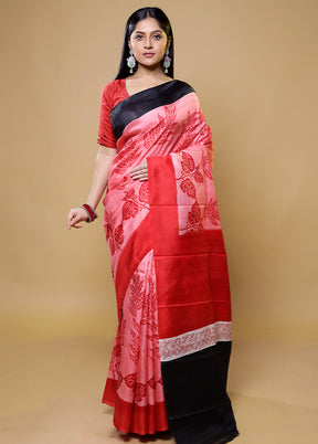 Pink Printed Pure Silk Saree Without Blouse Piece