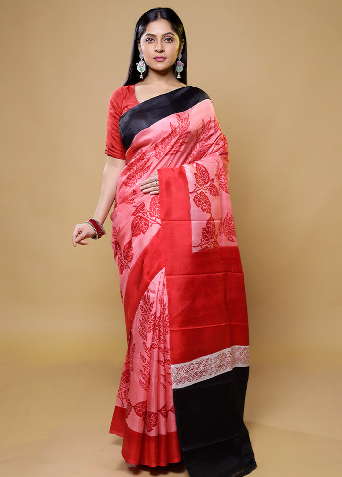 Pink Printed Pure Silk Saree Without Blouse Piece