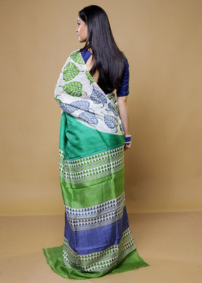 Green Printed Pure Silk Saree Without Blouse Piece