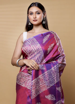 Purple Pure Bishnupuri Silk Saree Without Blouse Piece