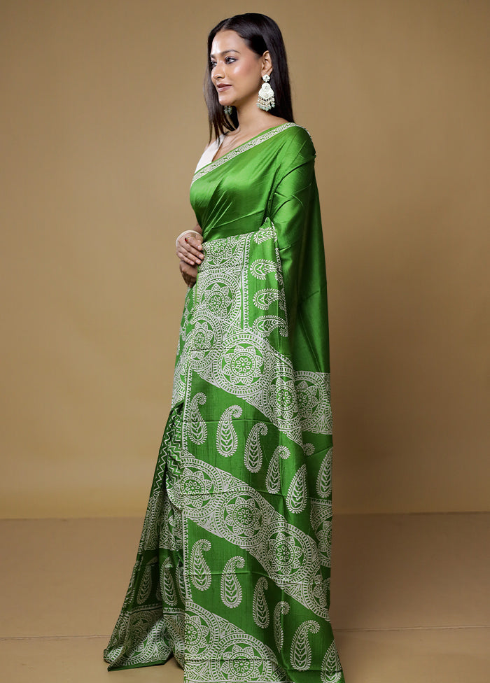 Green Pure Bishnupuri Silk Saree Without Blouse Piece