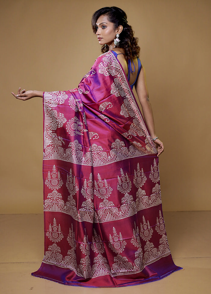 Pink Pure Bishnupuri Silk Saree With Blouse Piece