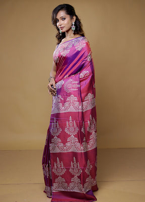 Pink Pure Bishnupuri Silk Saree With Blouse Piece