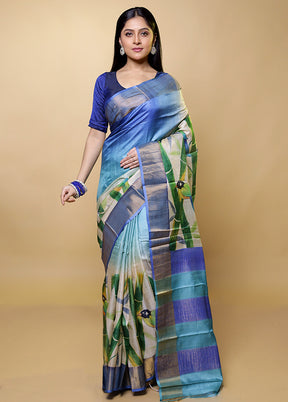 Blue Tussar Silk Saree With Blouse Piece