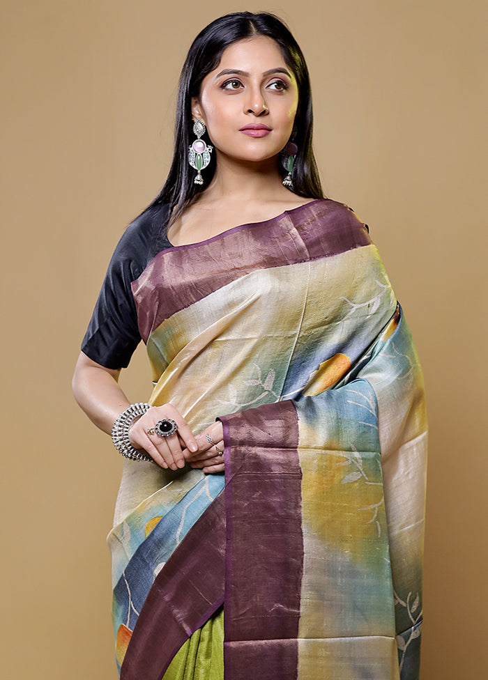 Yellow Tussar Silk Saree With Blouse Piece