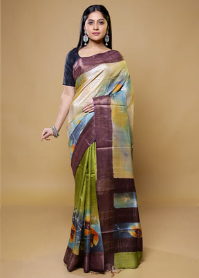 Yellow Tussar Silk Saree With Blouse Piece