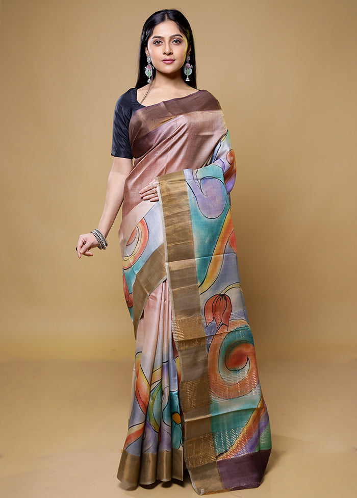 Brown Tussar Silk Saree With Blouse Piece