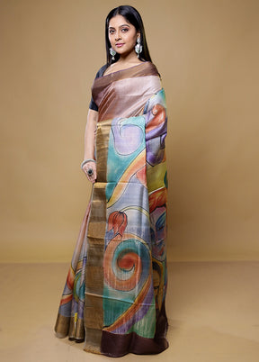 Brown Tussar Silk Saree With Blouse Piece