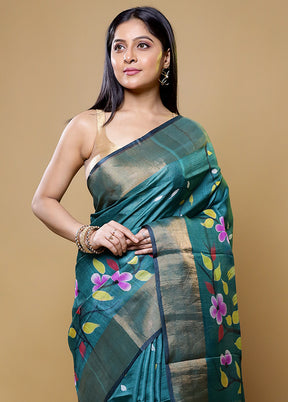 Green Tussar Silk Saree With Blouse Piece