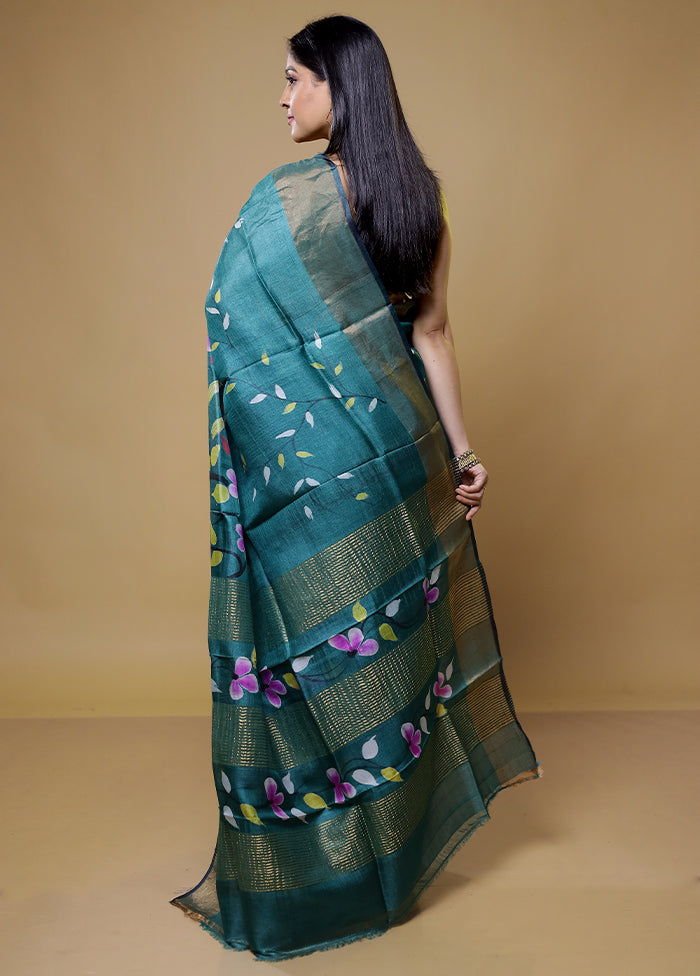 Green Tussar Silk Saree With Blouse Piece