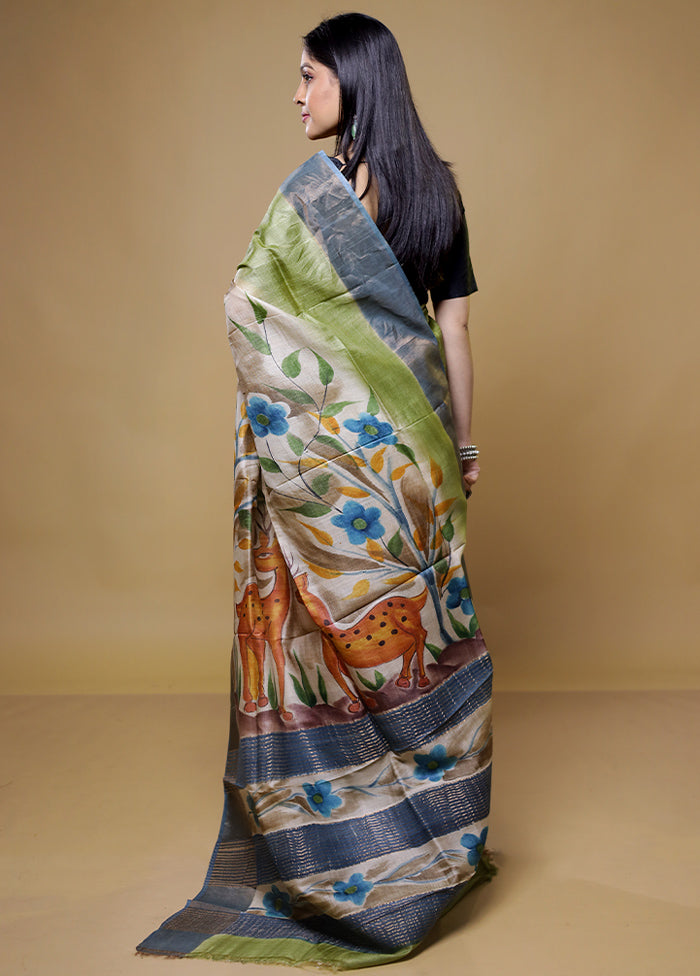 Green Tussar Silk Saree With Blouse Piece