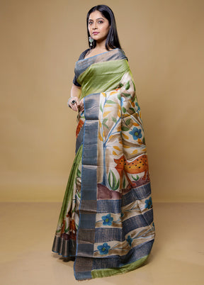 Green Tussar Silk Saree With Blouse Piece