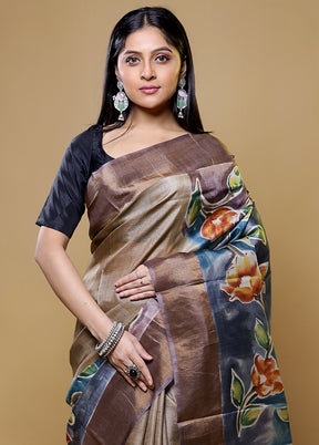 Brown Tussar Silk Saree With Blouse Piece