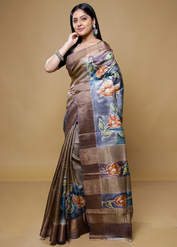 Brown Tussar Silk Saree With Blouse Piece