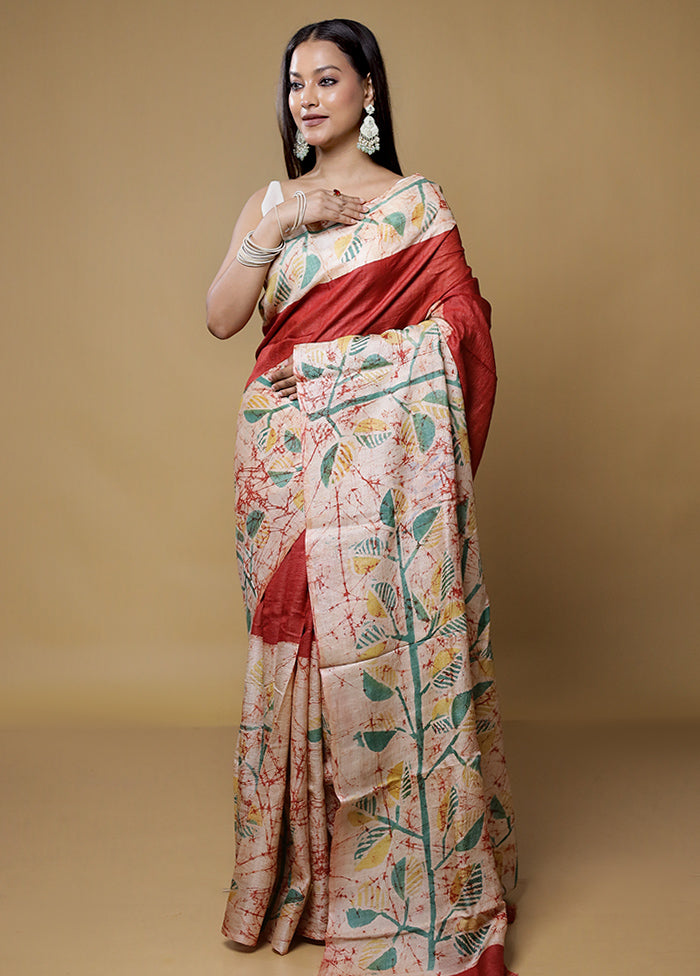 Multicolor Handloom Tussar Pure Silk Saree With Blouse Piece