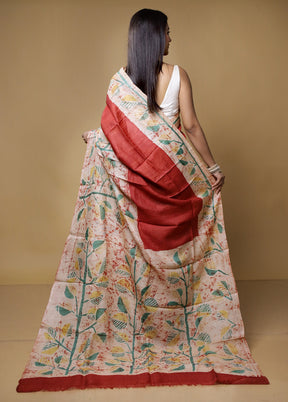 Multicolor Handloom Tussar Pure Silk Saree With Blouse Piece