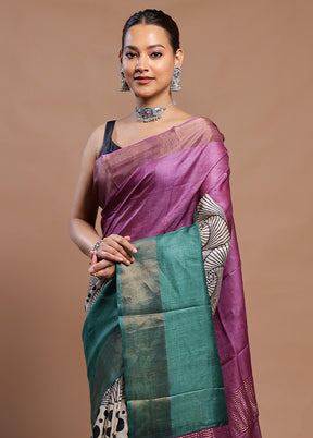 Purple Tussar Silk Saree With Blouse Piece