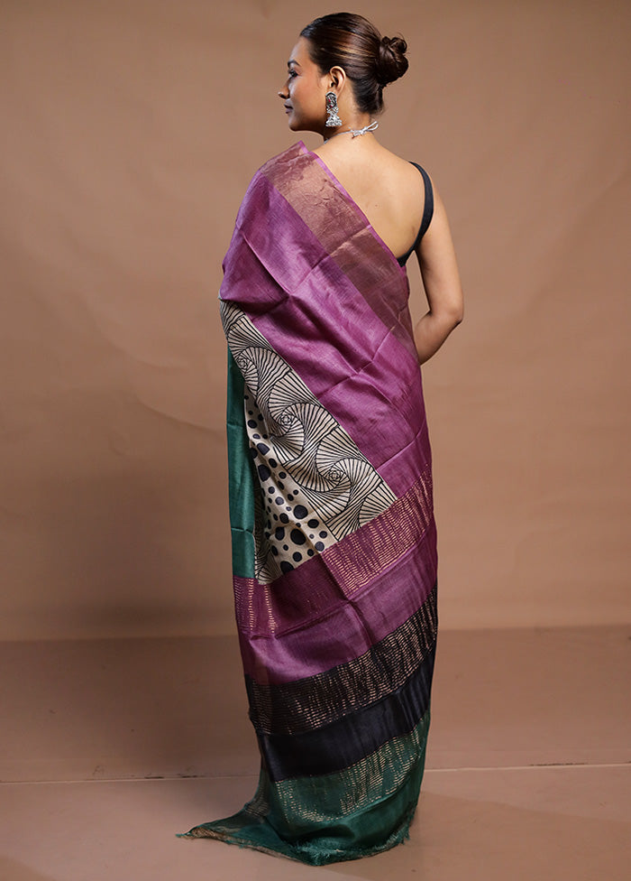 Purple Tussar Silk Saree With Blouse Piece