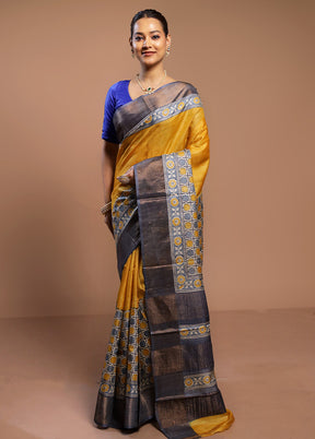 Yellow Tussar Silk Saree With Blouse Piece