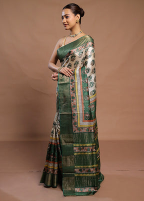 Cream Tussar Silk Saree With Blouse Piece