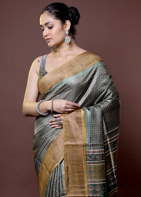 Grey Tussar Silk Saree With Blouse Piece