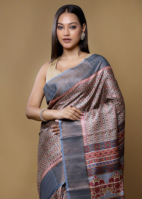 Multicolor Tussar Silk Saree With Blouse Piece