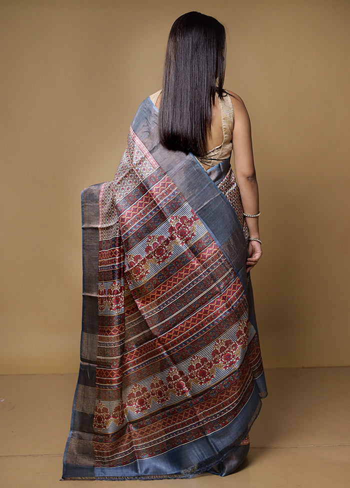 Multicolor Tussar Silk Saree With Blouse Piece