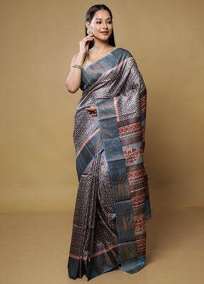 Multicolor Tussar Silk Saree With Blouse Piece