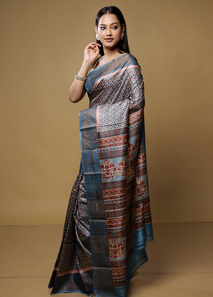 Multicolor Tussar Silk Saree With Blouse Piece