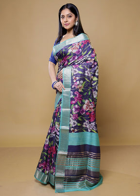 Blue Tussar Silk Saree With Blouse Piece