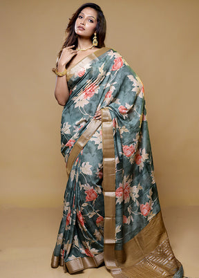 Green Tussar Silk Saree With Blouse Piece