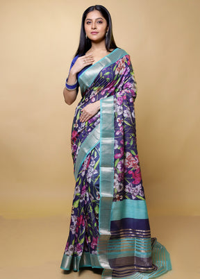 Blue Tussar Silk Saree With Blouse Piece