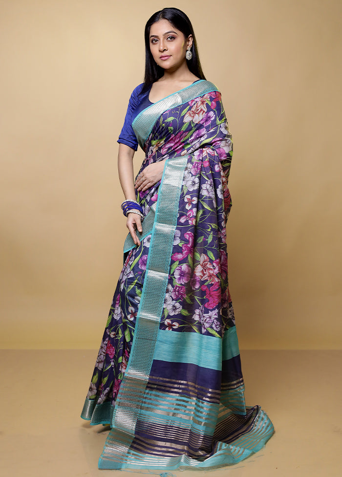 Blue Tussar Silk Saree With Blouse Piece