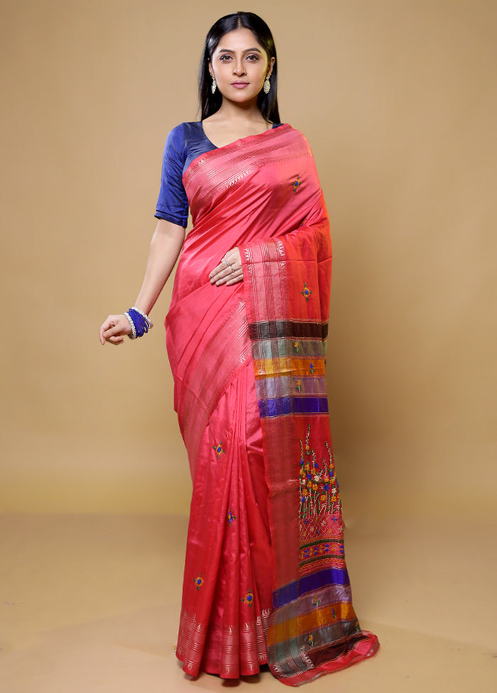 Pink Handloom Pure Bishnupuri Katan Saree Without Blouse Piece