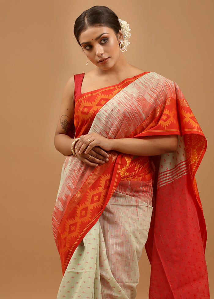 Cream Khadi Cotton Saree With Blouse Piece