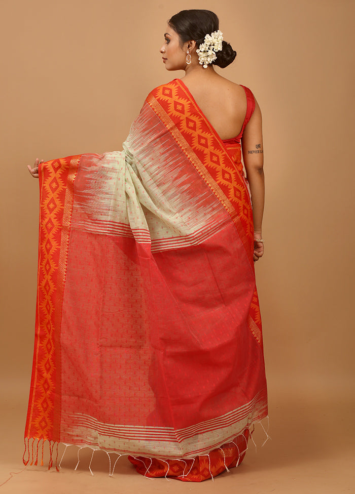 Cream Khadi Cotton Saree With Blouse Piece